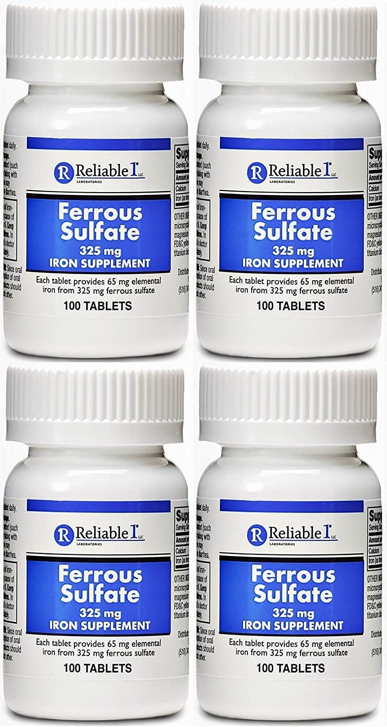 Reliable-1 Laboratories Ferrous Sulfate Iron Supplement 325mg - 400 Tablets for Anemia & Deficiency
