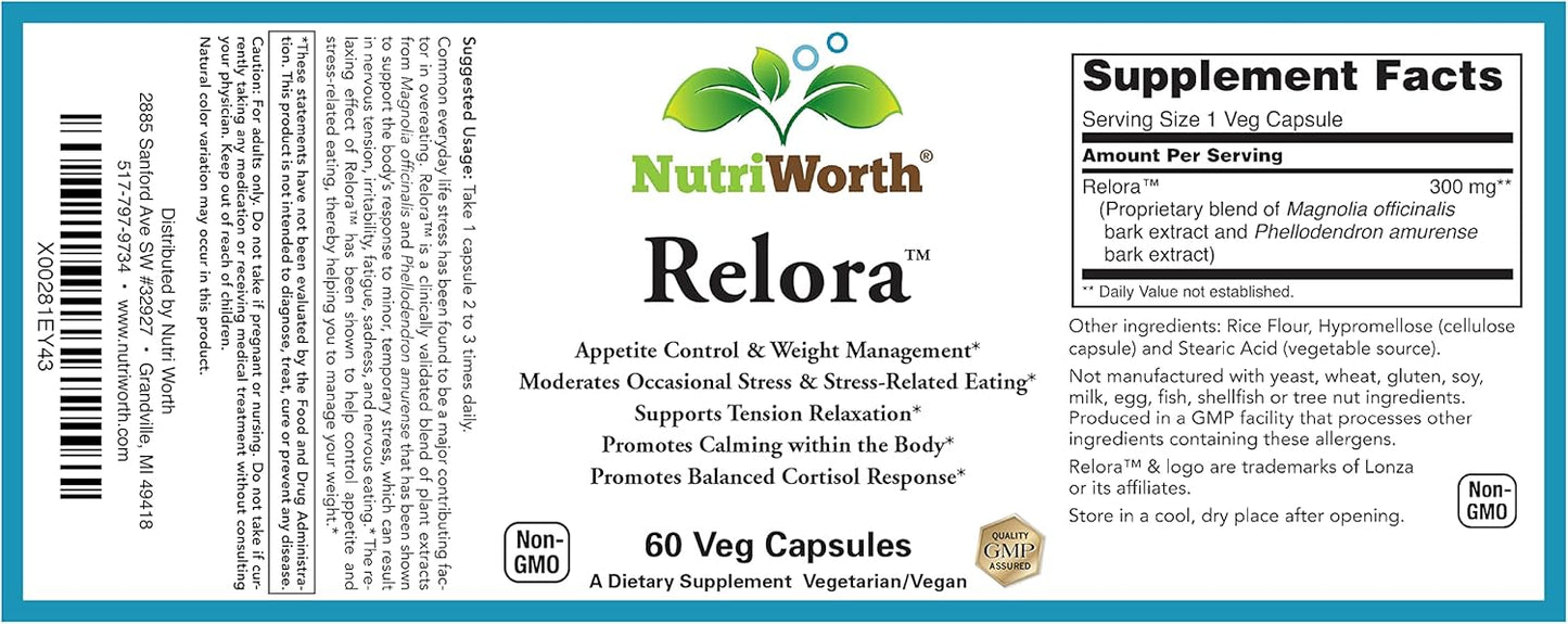 Relora Stress and Weight Management Supplement - Plant-Based Capsules - 60 Servings