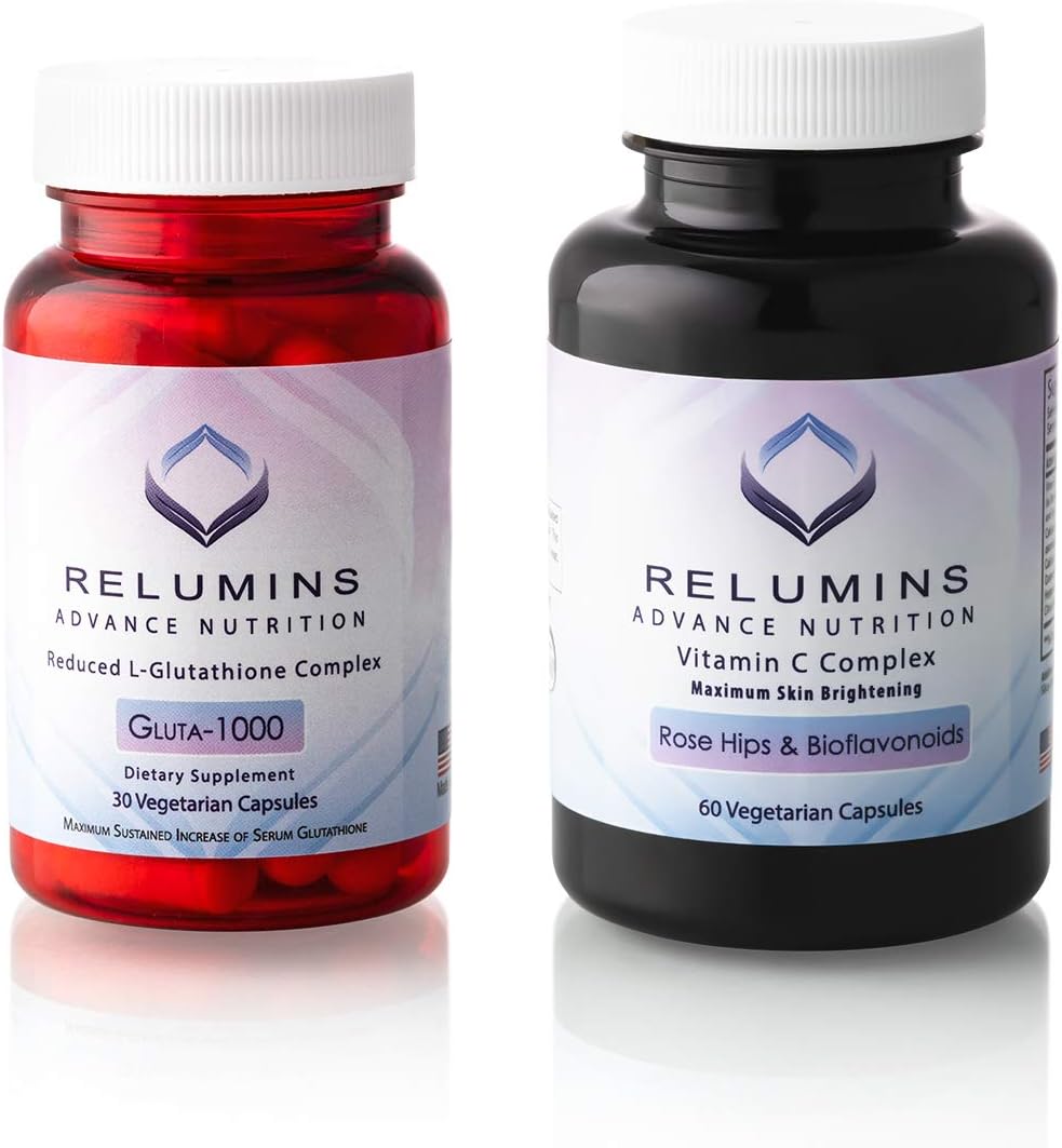 Relumins Advance Nutrition Gluta 1000 and Vitamin C - MAX Skin Lightening Complex - 30 Glutathione + 60 Vitamin C Capsules