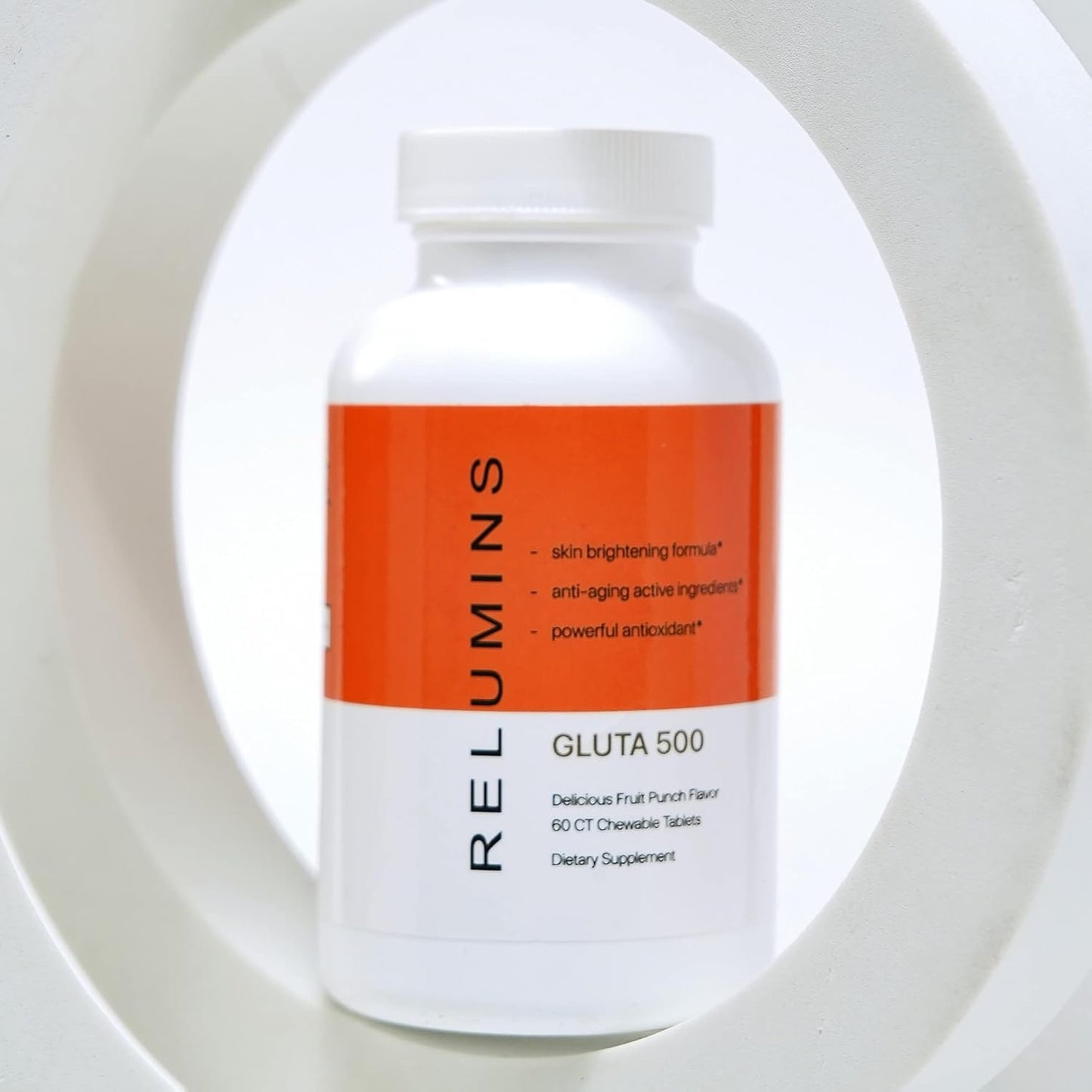 Relumins Gluta 500 Chewable Glutathione Complex with Hyaluronic Acid, Vitamin C, Biotin - Fruit Punch Flavor - 60CT