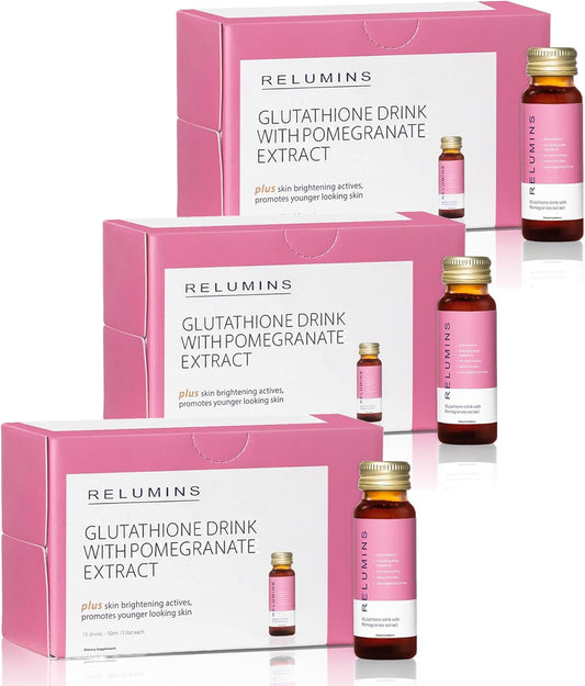 Relumins Glutathione Drink - Pomegranate Flavor, 50mL x 30 Bottles - Enhances Skin Brightness, Firmness, and Youthful Appearance