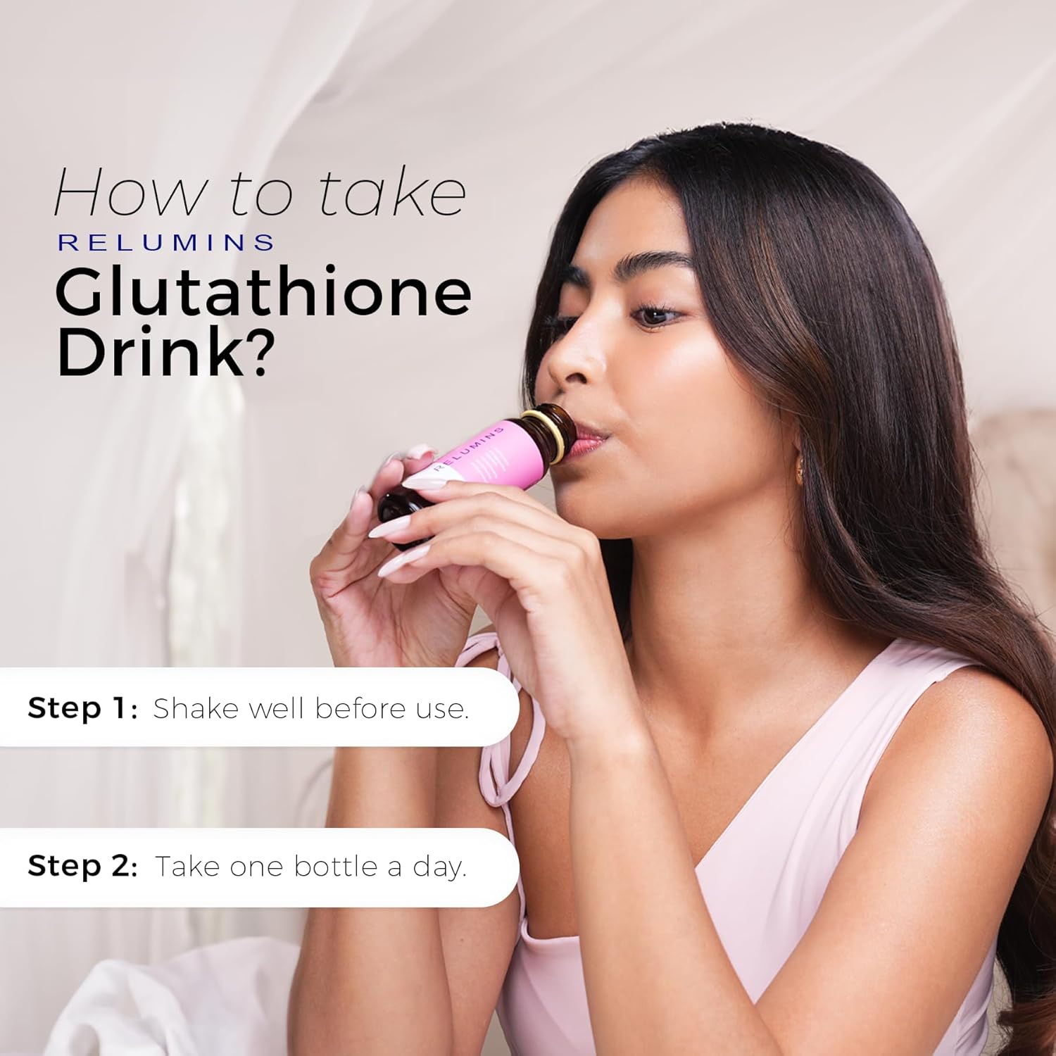 Relumins Glutathione Drink - Pomegranate Flavor, 50mL x 30 Bottles - Enhances Skin Brightness, Firmness, and Youthful Appearance