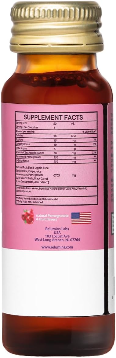 Relumins Glutathione Drink - Pomegranate Flavor, 50mL x 30 Bottles - Enhances Skin Brightness, Firmness, and Youthful Appearance