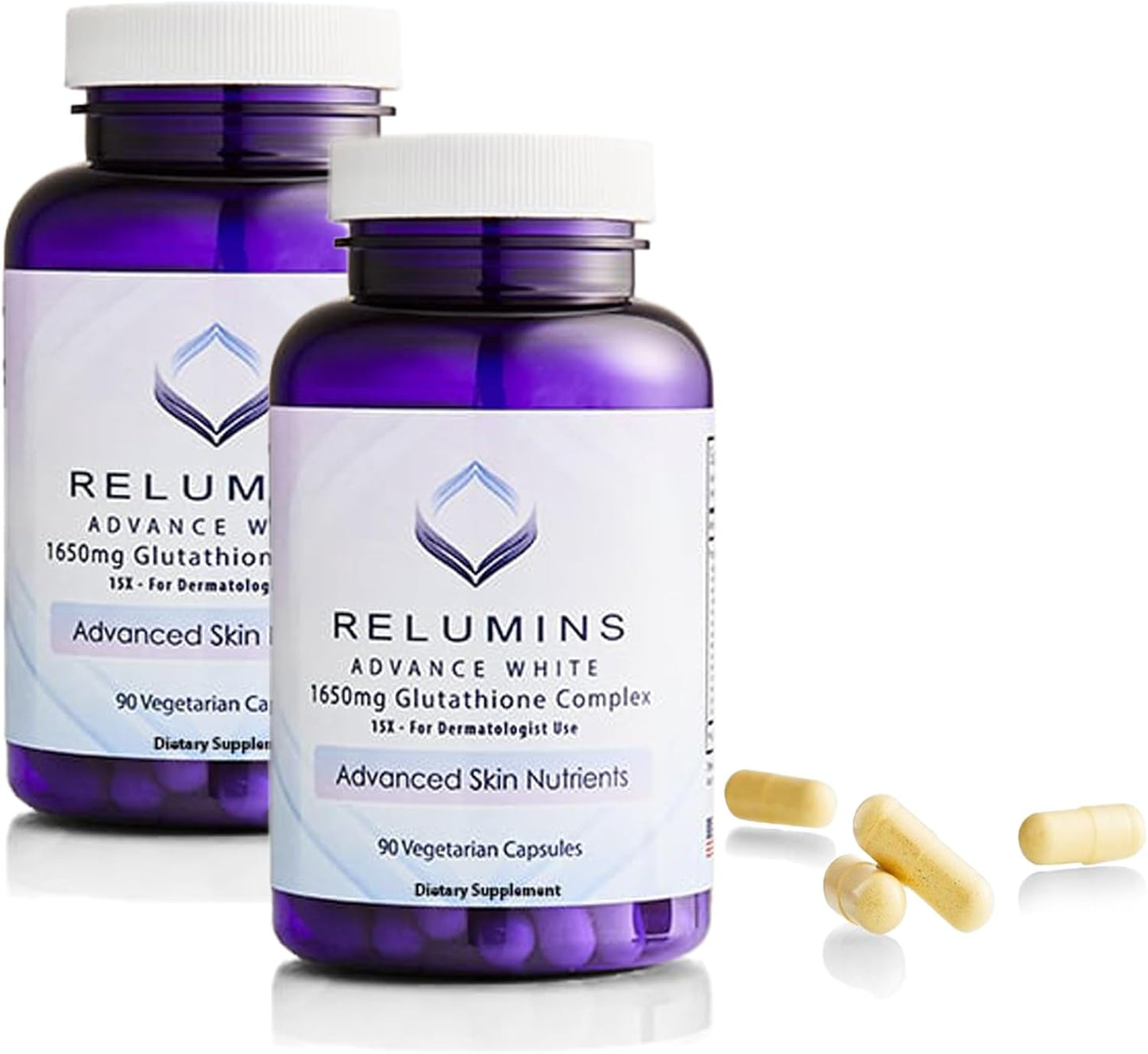 Relumins Glutathione Supplement - 1650mg Complex with Alpha Lipoic Acid & Vitamins - 180 Veggie Capsules