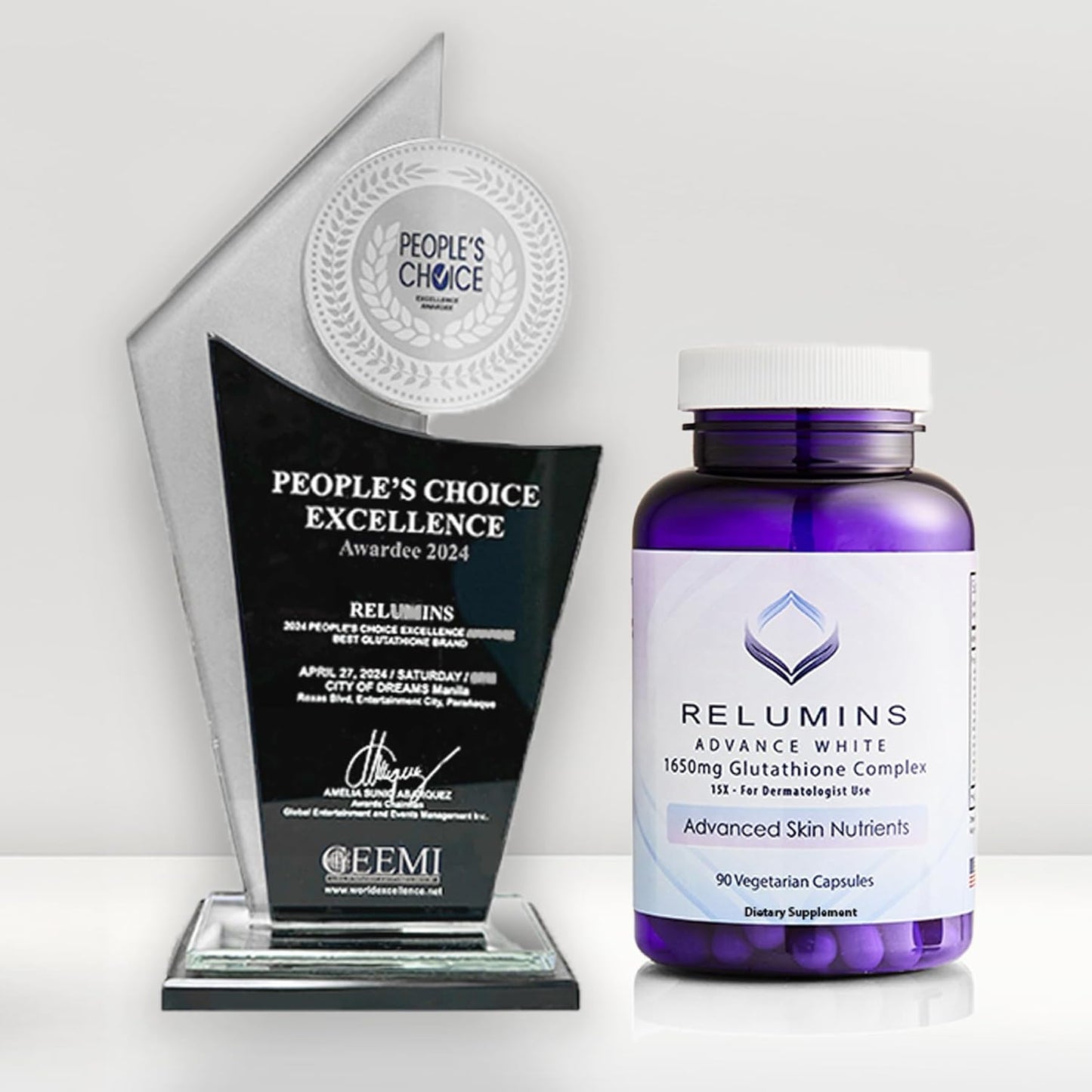 Relumins Glutathione Supplement - 1650mg Complex with Alpha Lipoic Acid, Rose HIPS, Vitamin E - 270 Veggie Capsules