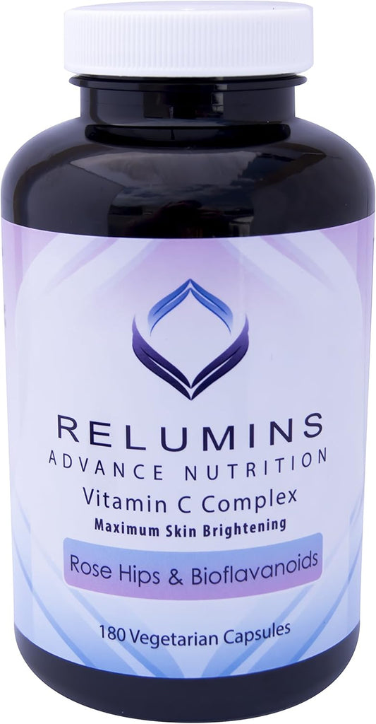 Relumins Vitamin C Supplement with Rose HIPS & Bioflavonoids - Skin Brightening Complex, 1000mg, 180 Capsules (3 Bottles)