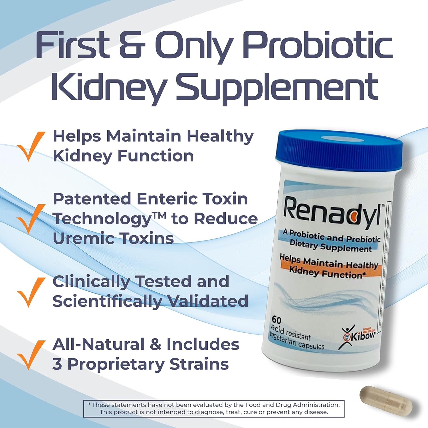 Renadyl Kidney Probiotic Supplement | Supports Urea, Creatinine, & Uric Acid | 45 Billion CFUs | Clinical Tested, Non-GMO | 60 Capsules, Made in USA