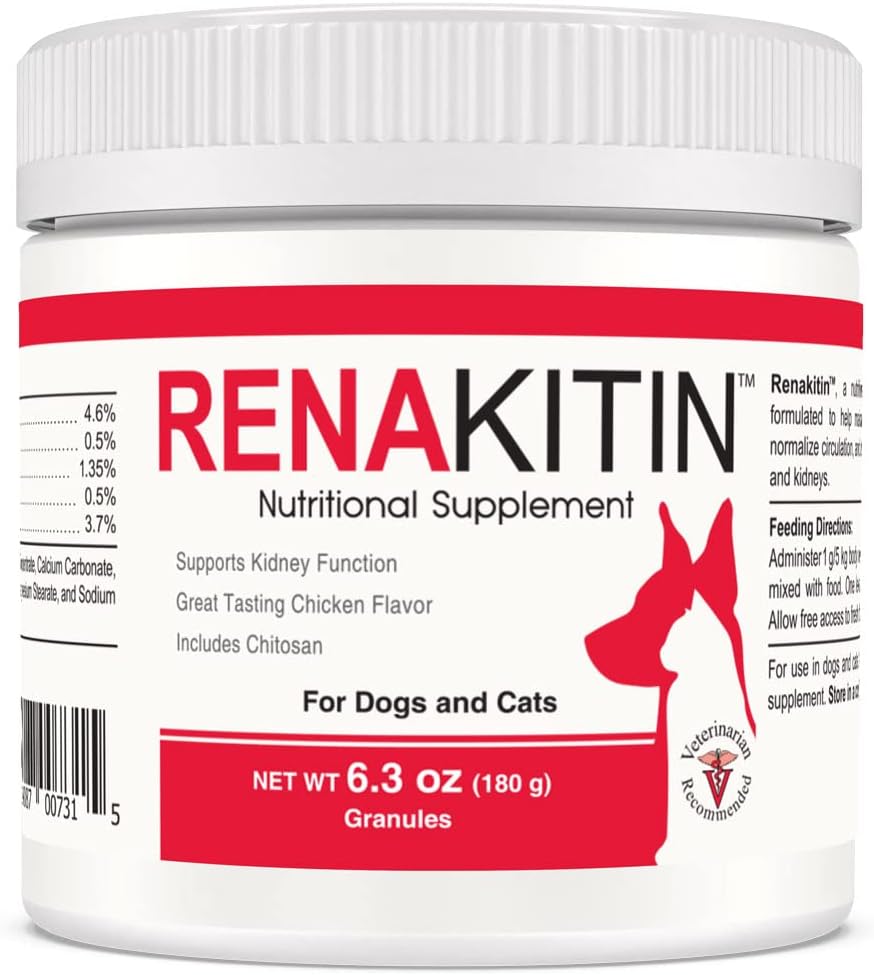 Renakitin Kidney Support Supplements for Dogs and Cats - Chicken Flavored Formula with Chitosan & Calcium Carbonate, Promotes Healthy Kidney Function, 6.3 oz
