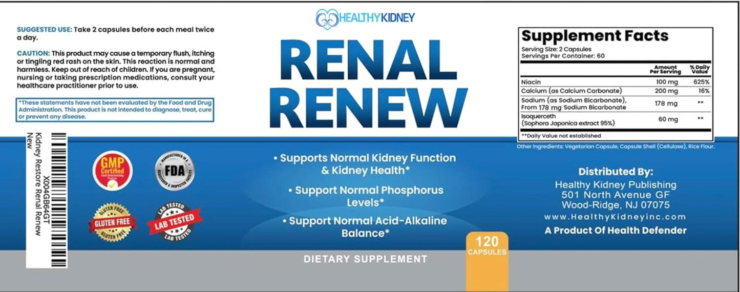 Renal Renew Kidney Restore: Advanced Detox & Repair Support Supplement - 120 Capsules for Improved Kidney Health