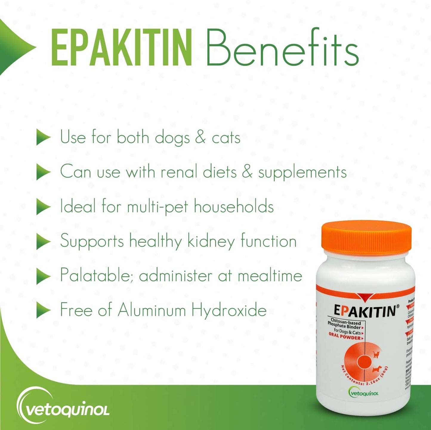 Renal Support Supplement Powder for Cats & Dogs - Vetoquinol Epakitin Chitosan Phosphate Binder - 300g