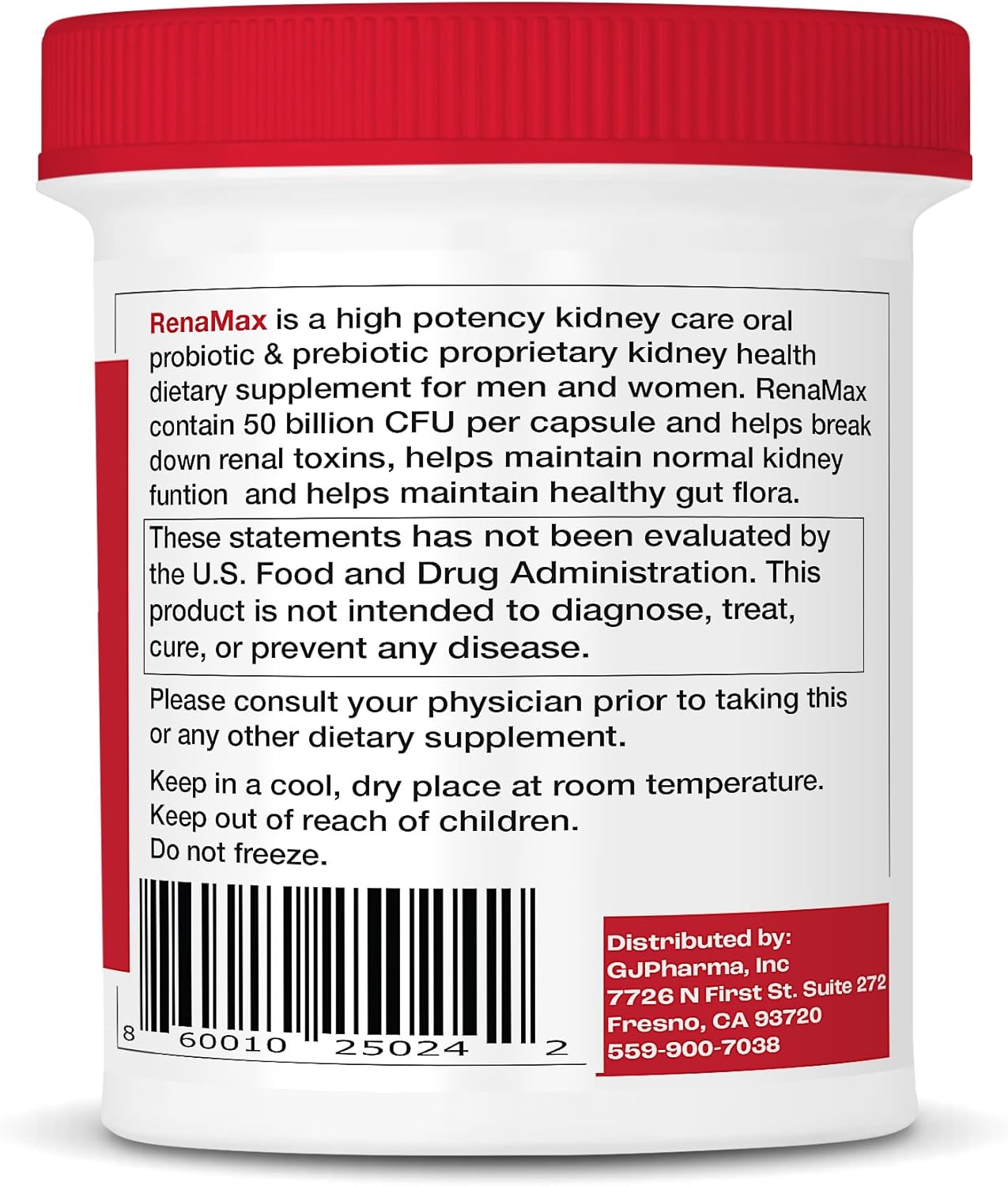 Renamax Kidney Restore Supplement - Probiotic & Prebiotic Support for Healthy Kidney Function - 50 Billion CFU - Made in USA - 270 Capsules (3 Pack)