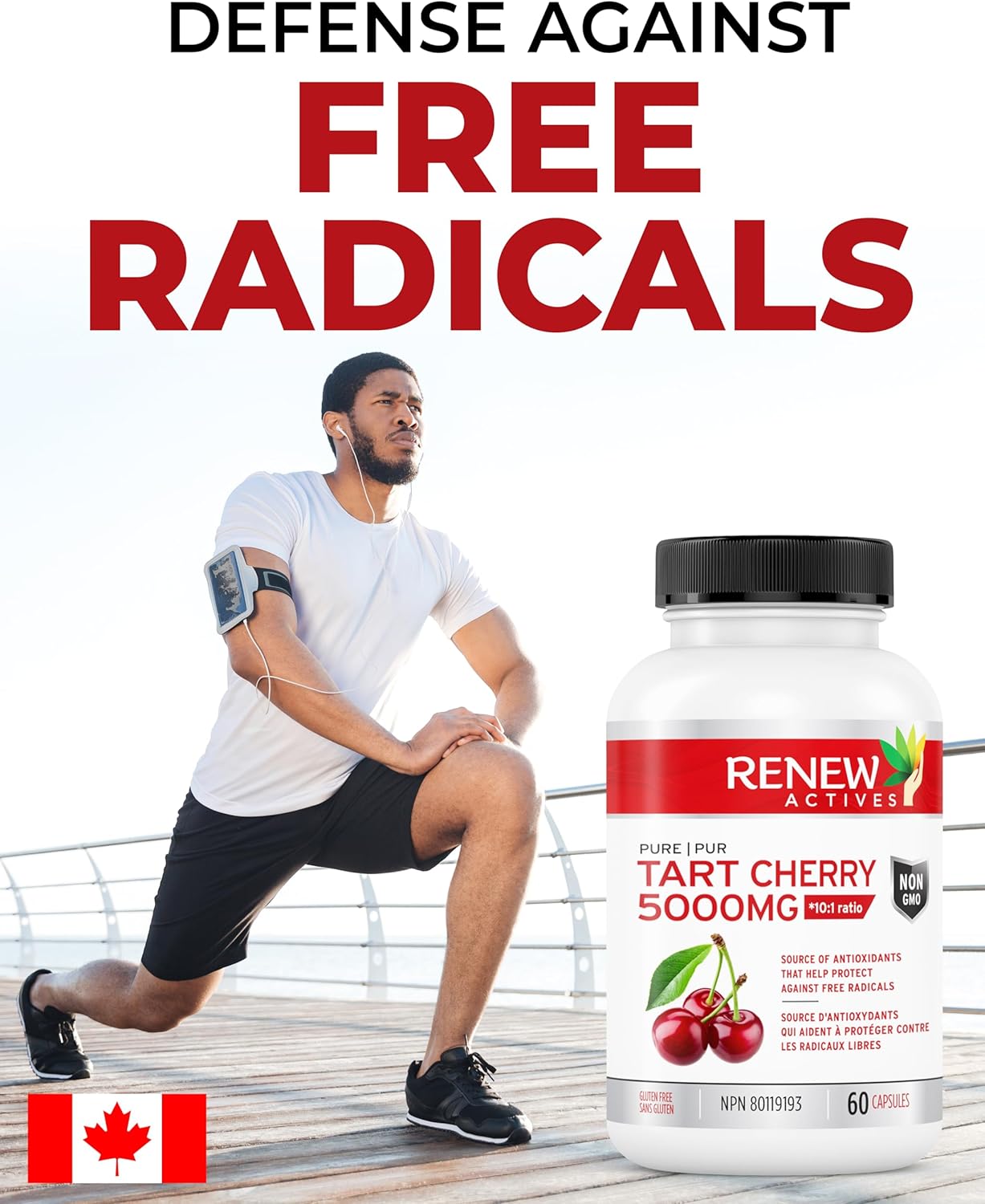 Renew Actives Tart Cherry Extract Capsules - 10,000mg per Serving - Antioxidant Supplement for Wellness - 60 Capsules - Made in Canada