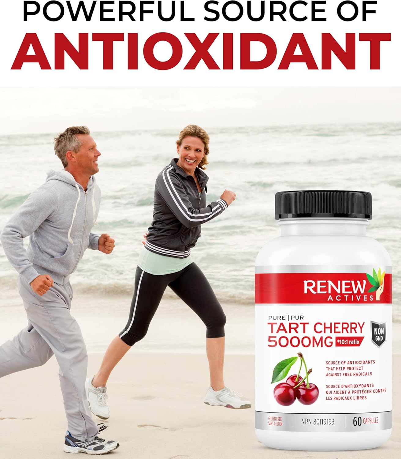 Renew Actives Tart Cherry Extract Capsules - 10,000mg per Serving - Antioxidant Supplement for Wellness - 60 Capsules - Made in Canada