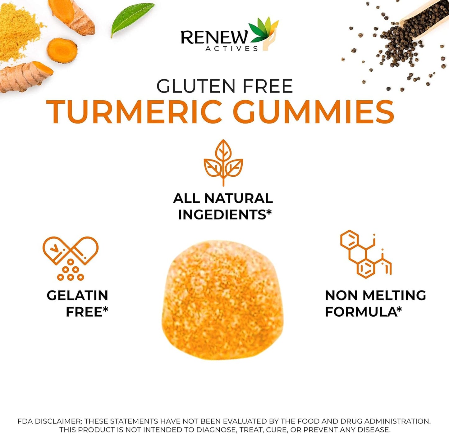 Renew Actives Turmeric Gummies with Black Pepper for Immune Support - Antioxidant-Rich Wellness Formula - 60 Gummies
