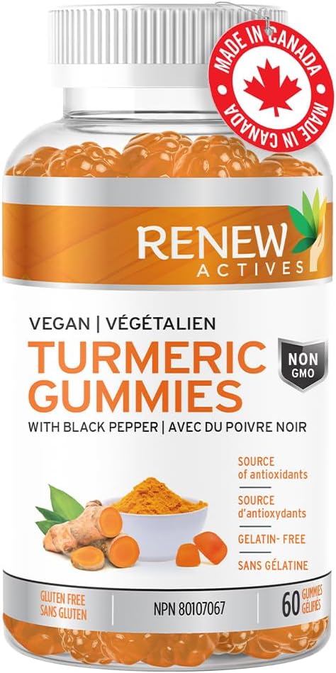 Renew Actives Turmeric Gummies with Black Pepper for Immune Support - Antioxidant-Rich Wellness Formula - 60 Gummies