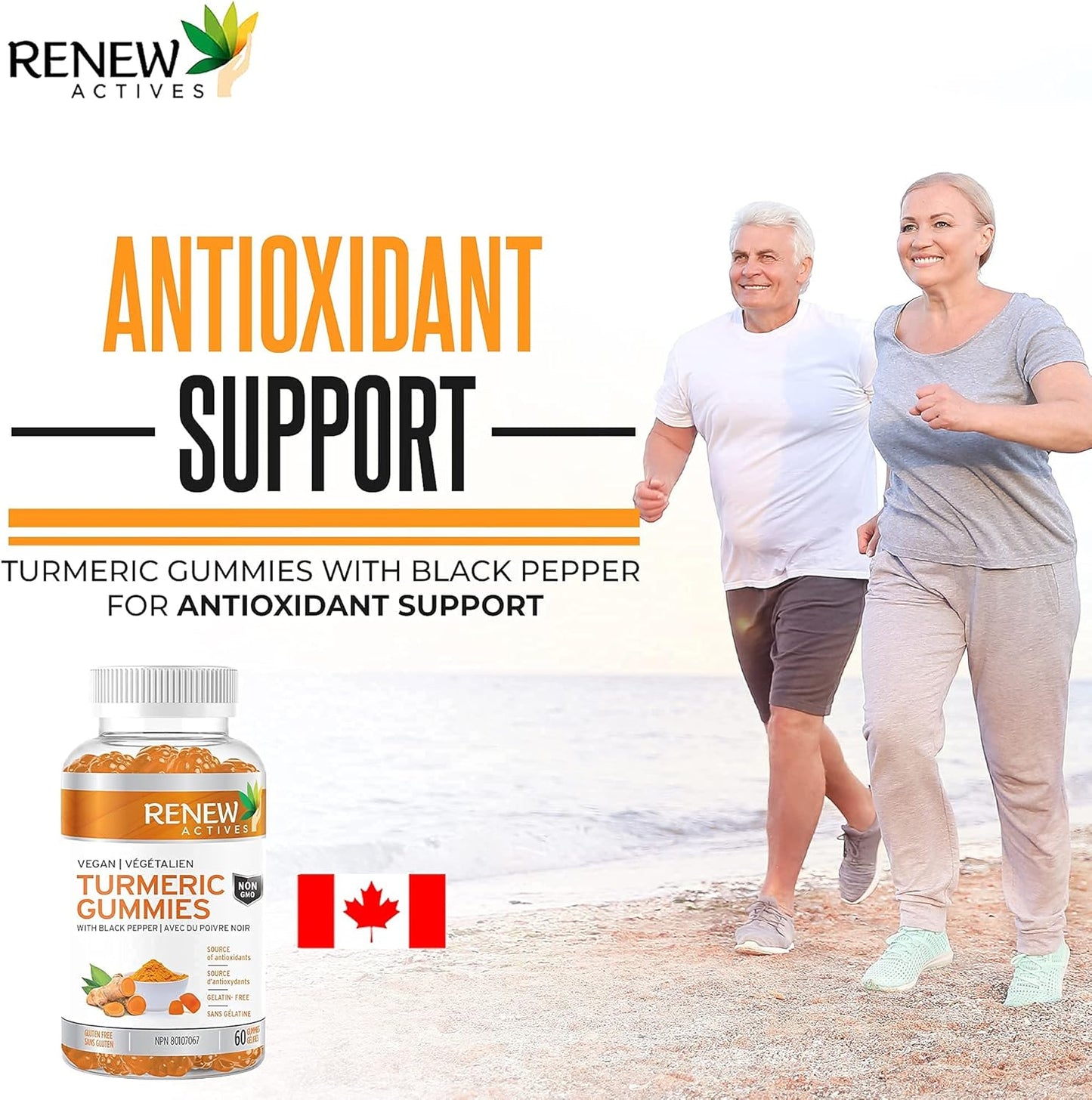 Renew Actives Turmeric Gummies with Black Pepper for Immune Support - Antioxidant-Rich Wellness Formula - 60 Gummies