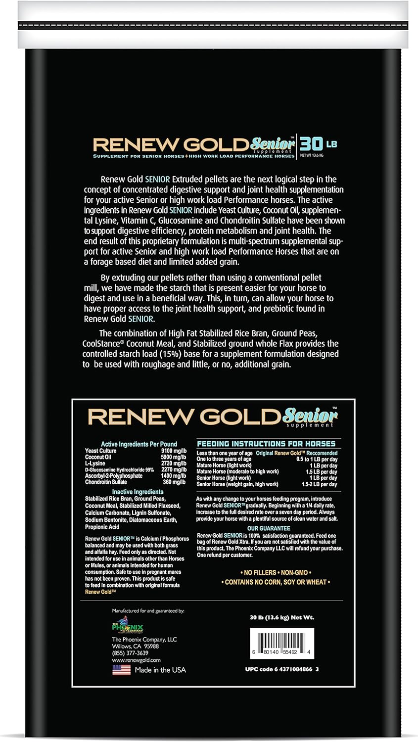 Renew Gold Supplement for Senior Horses | High-Fat Rice Bran & Coconut Meal | 30 lbs