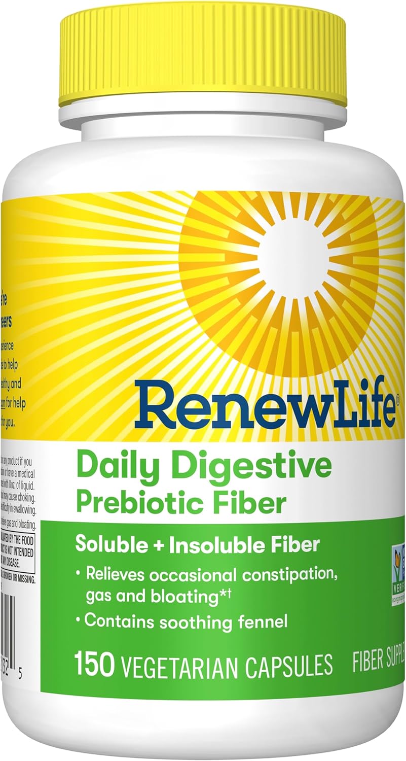 Renew Life Adult Daily Prebiotic Fiber Supplement, 150 Vegetarian Capsules - Digestive Support