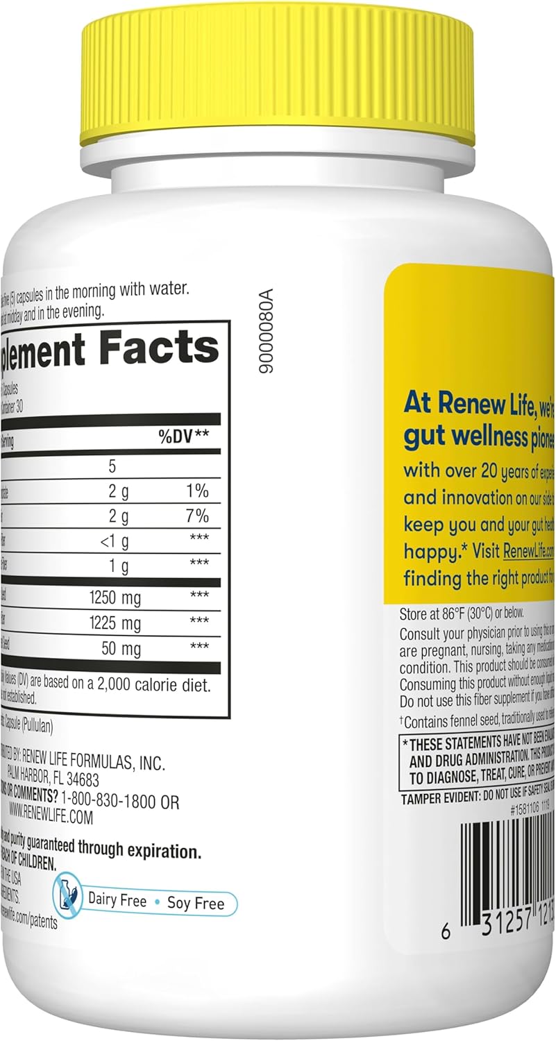 Renew Life Adult Daily Prebiotic Fiber Supplement, 150 Vegetarian Capsules - Digestive Support