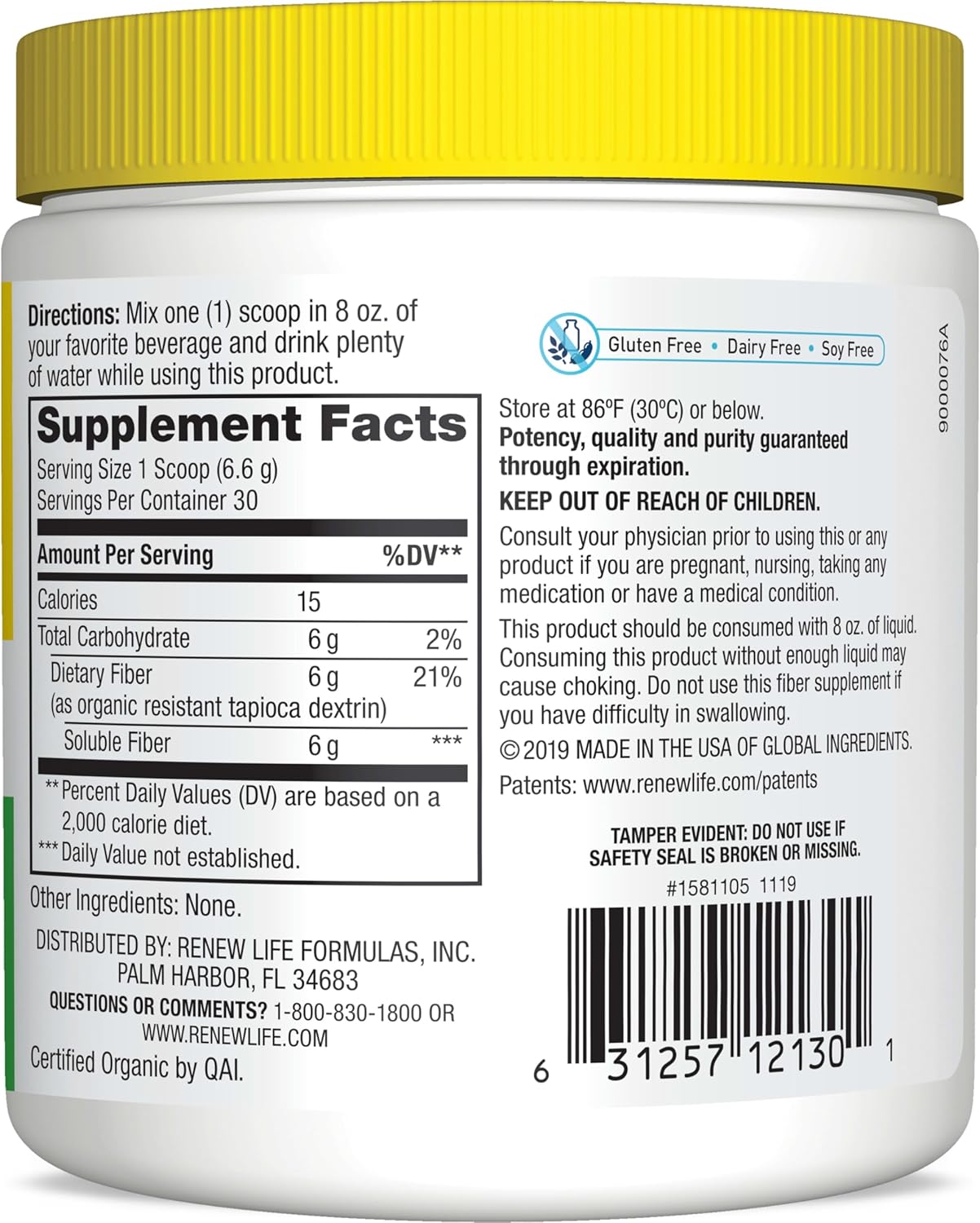 Renew Life Adult Organic Prebiotic Fiber Powder, 7 oz - Keto Friendly & Completely Clear Formula