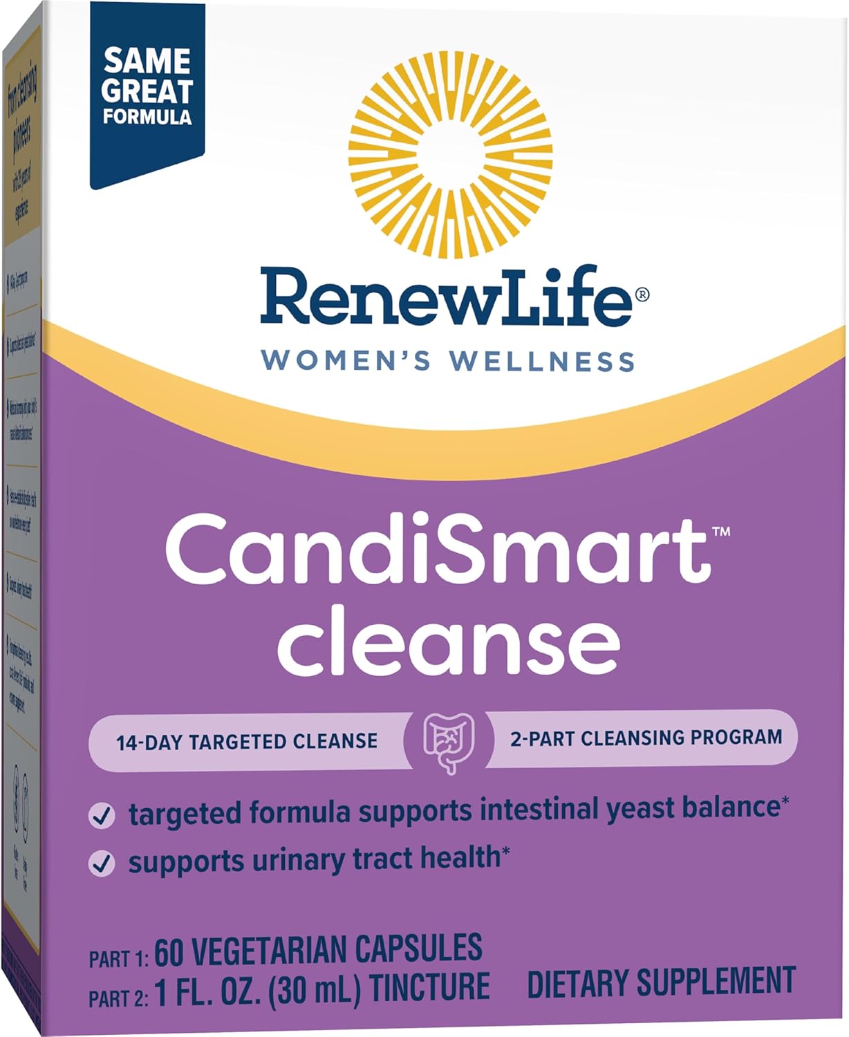 Renew Life CandiSmart 15-Day Yeast Cleanse Program - 2-Part Kit - Gluten & Dairy Free - 60 Vegetarian Capsules + 1 Fl. Oz. Tincture