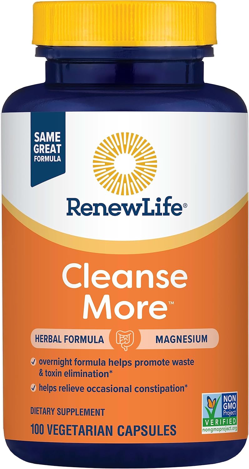 Renew Life Detox Cleanse: Reduces Bloating, Restores Regularity, Overnight Constipation Relief - 100 Capsules, Soy, Dairy, Gluten-Free