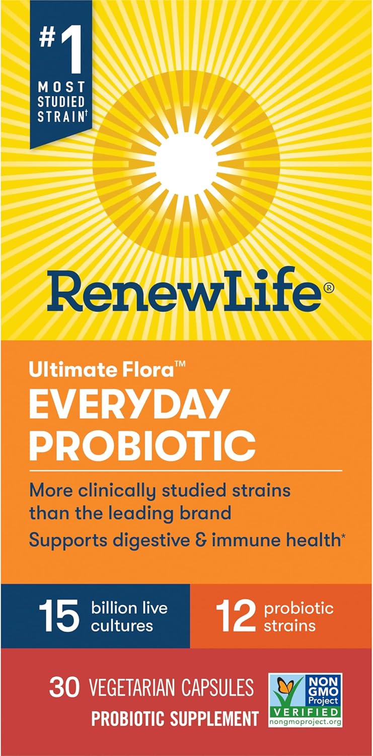 Renew Life Everyday Probiotic Capsules - Supports Urinary, Digestive, and Immune Health - L. Rhamnosus GG - Dairy, Soy, and Gluten-Free - 15 Billion CFU - 30 Count