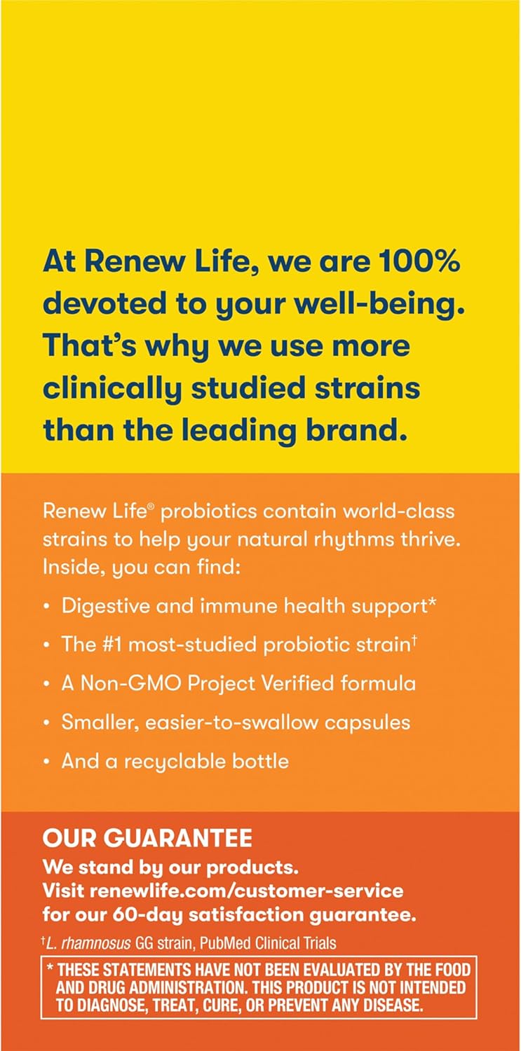 Renew Life Everyday Probiotic Capsules - Supports Urinary, Digestive, and Immune Health - L. Rhamnosus GG - Dairy, Soy, and Gluten-Free - 15 Billion CFU - 30 Count