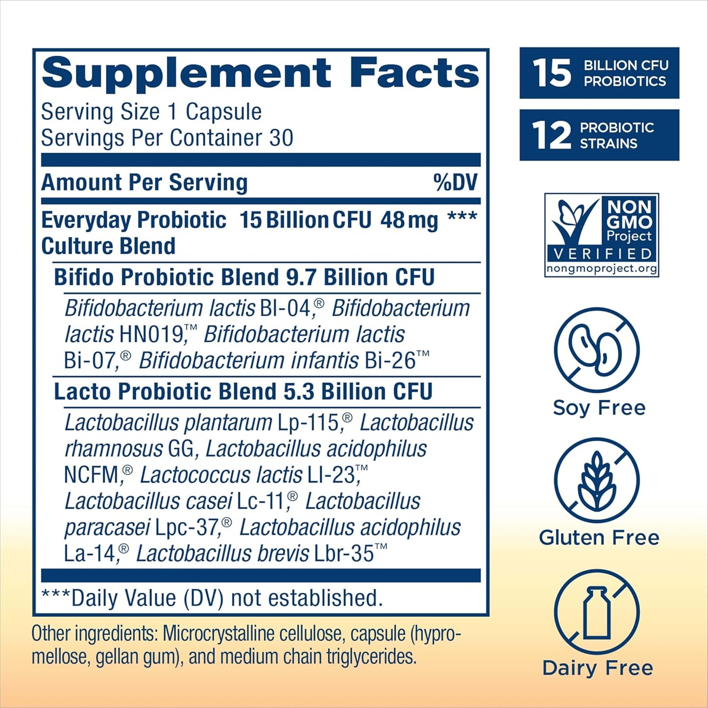 Renew Life Everyday Probiotic Capsules - Supports Urinary, Digestive, and Immune Health - L. Rhamnosus GG - Dairy, Soy, and Gluten-Free - 15 Billion CFU - 30 Count