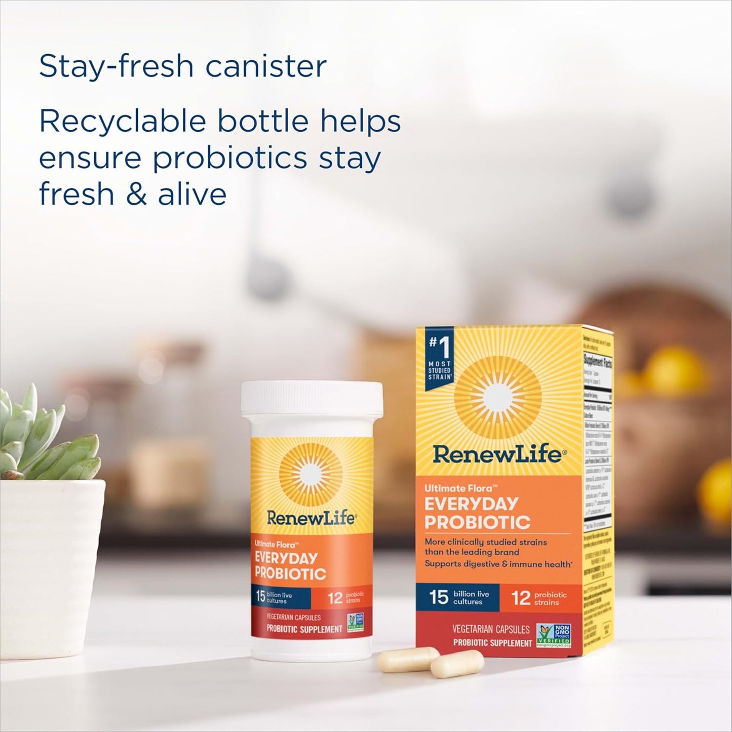 Renew Life Everyday Probiotic Capsules - Supports Urinary, Digestive, and Immune Health - L. Rhamnosus GG - Dairy, Soy, and Gluten-Free - 15 Billion CFU - 30 Count