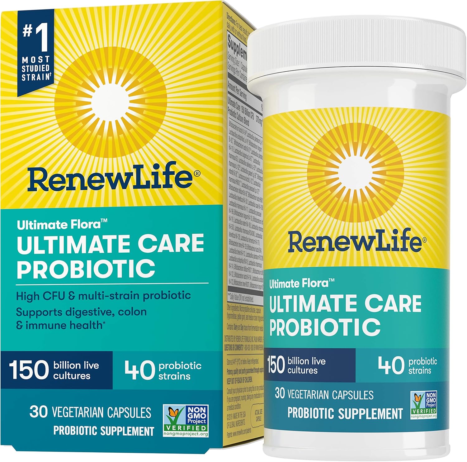 Renew Life Ultimate Flora Adult Ultimate Care Probiotic - 150 Billion CFUs - 30 Capsules - Variety Packaging