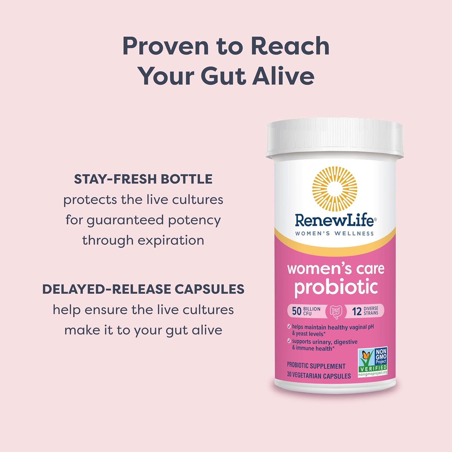 Renew Life Women's Probiotic Capsules - 50 Billion CFU for pH Balance, Vaginal & Urinary Health - 30 Count, Dairy-Free