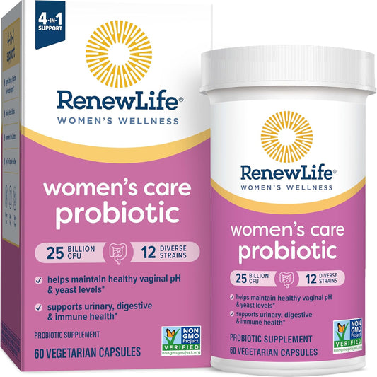 Renew Life Women's Probiotic Capsules - Supports Women's pH Balance, Vaginal, Urinary, Digestive, Immune Health - 25 Billion CFU, 60 Ct - L. Rhamnosus GG - Dairy, Soy, Gluten-Free