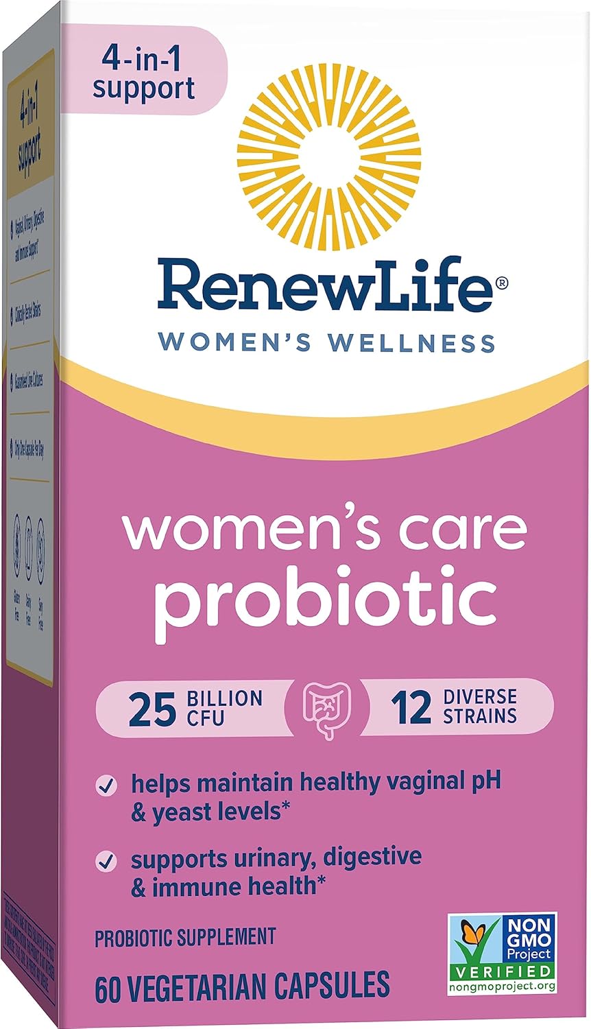 Renew Life Women's Probiotic Capsules - Supports Women's pH Balance, Vaginal, Urinary, Digestive, Immune Health - 25 Billion CFU, 60 Ct - L. Rhamnosus GG - Dairy, Soy, Gluten-Free