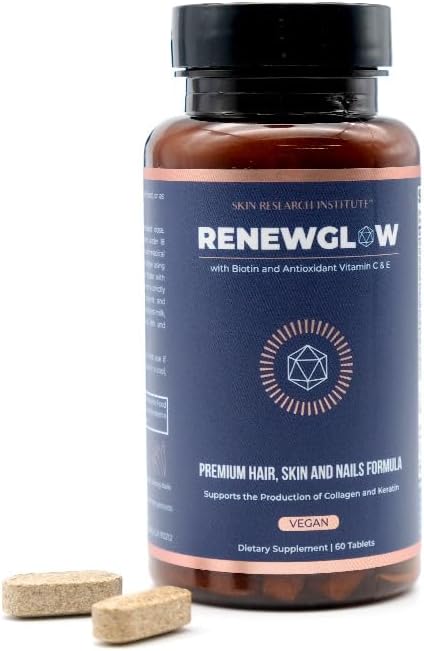 Renewglow Hair Supplement by Skin Research Institute - Promotes Healthy Hair Growth and Skin for Ages 35+