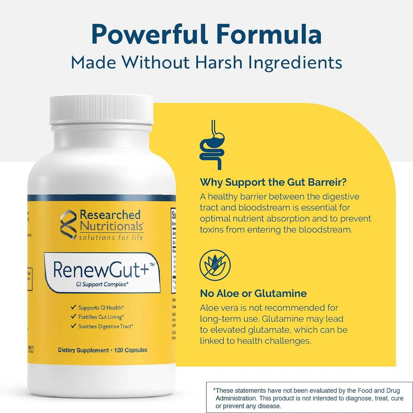RenewGut+ - Gut Health Support with Collagen Peptides, Zinc Carnosine, DGL & N Acetyl Glucosamine - 120 Capsules