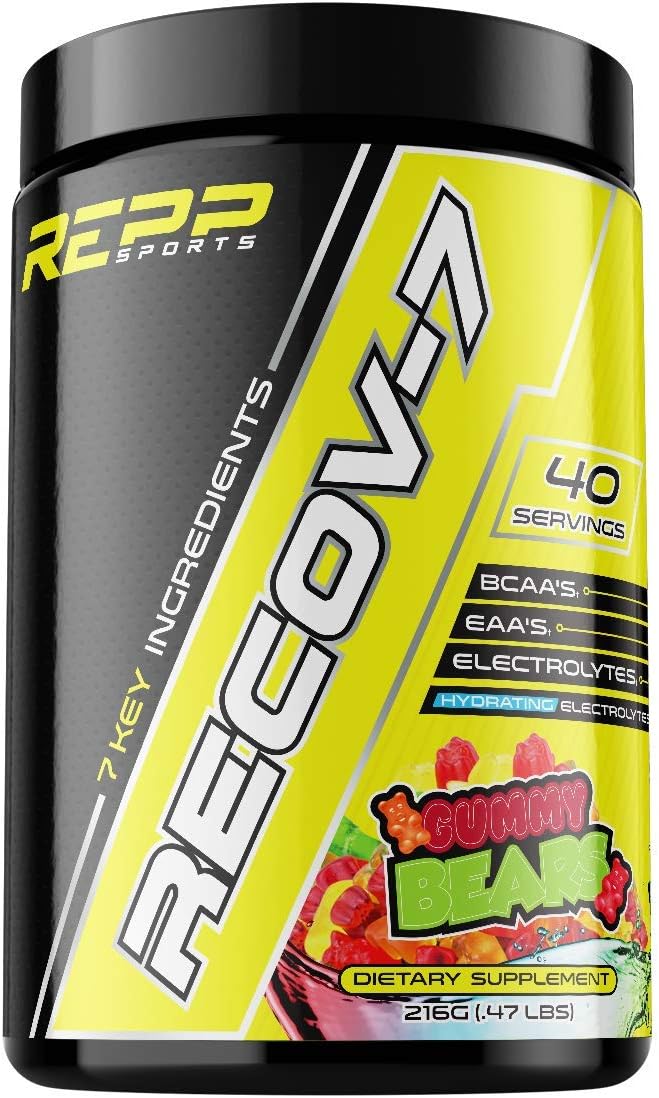 REPP Sports Recov-7 Intra-Workout Supplement - Full Spectrum EAAs and BCAAs for Advanced Recovery (Gummy Bear Flavor, 40 Servings)