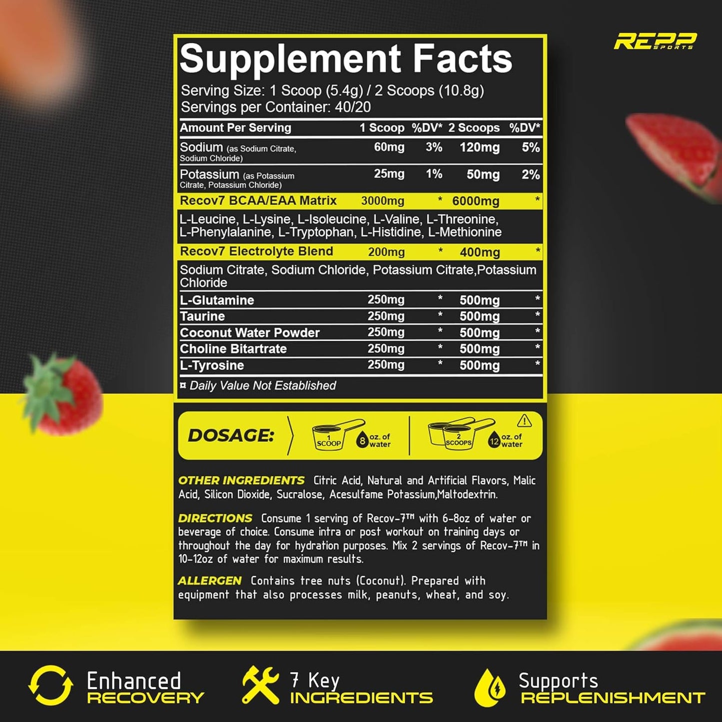 REPP Sports Recov-7 Intra-Workout Supplement - Full Spectrum EAAs and BCAAs for Advanced Recovery (Gummy Bear Flavor, 40 Servings)