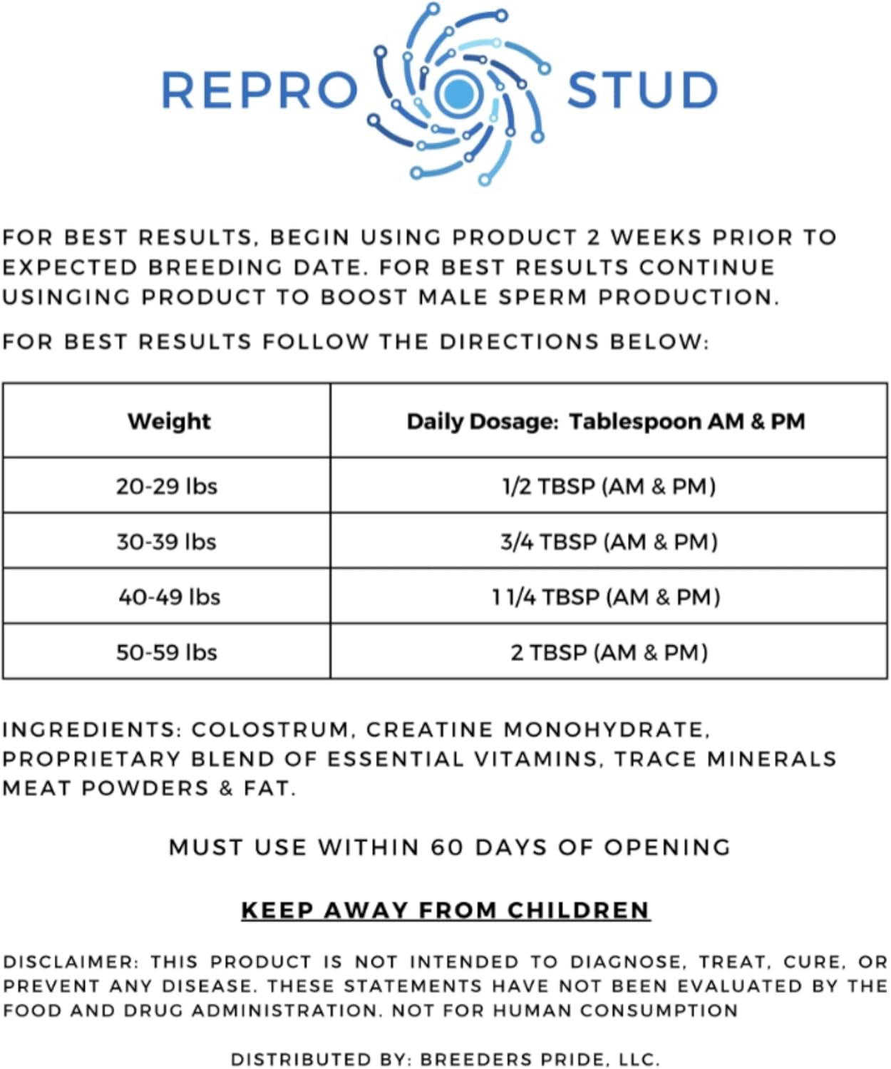 ReproStud Max™ Canine Sperm Enhancer Supplement for Male Dogs - Advanced Formula for Optimal Reproductive Cell Production - Vital Support for Dog Breeding - 1 Bottle
