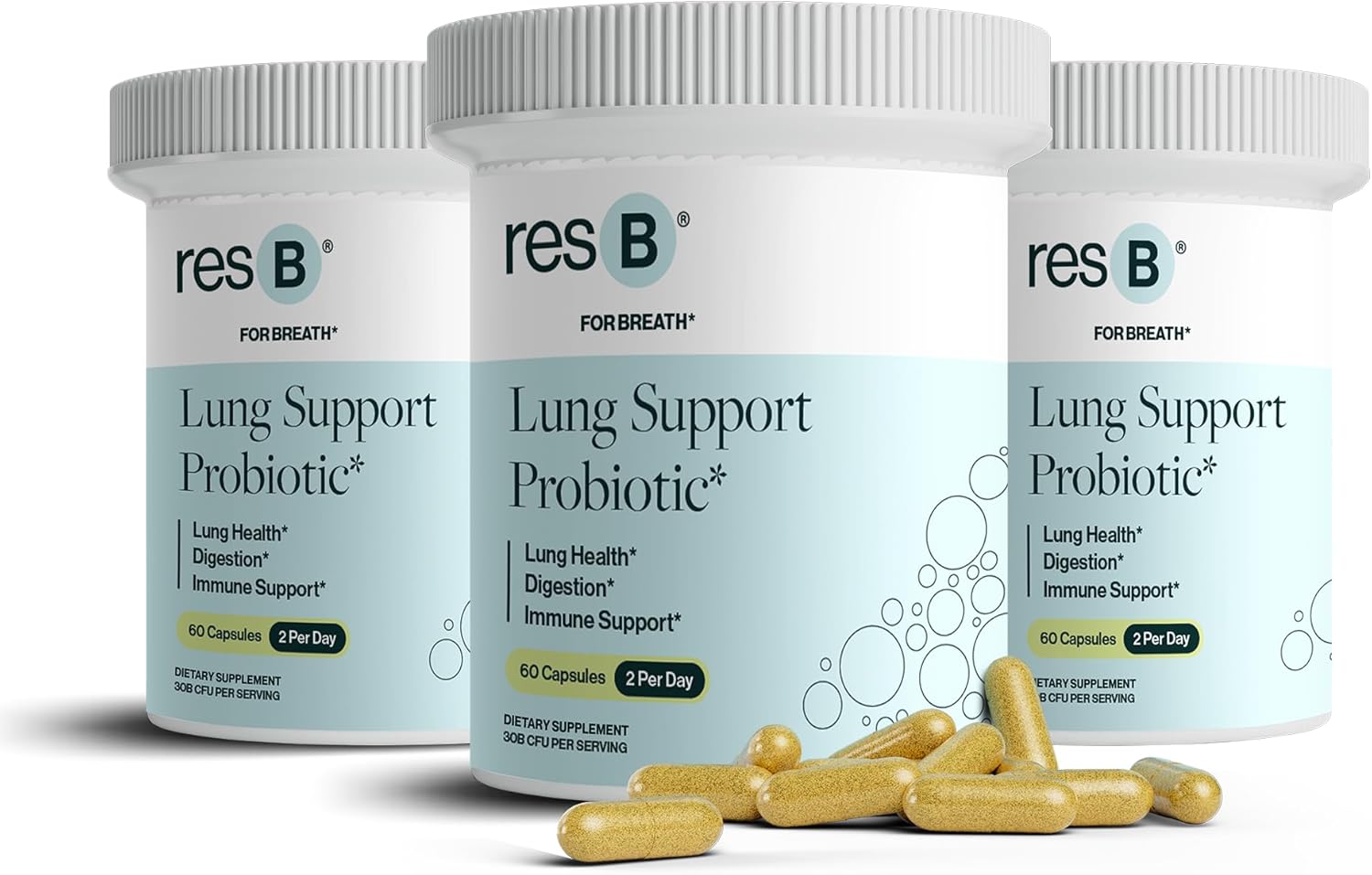 ResBiotic Lung Support Probiotic Supplement - Boost Lung Health for Smokers with Holy Basil & Turmeric - 180 Capsules (3 Bottles)