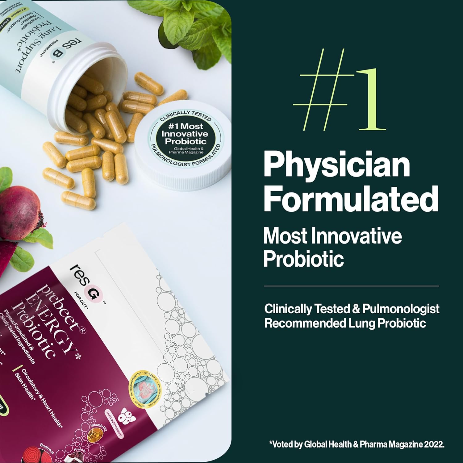 resBiotic Power Gut Bundle: Lung Probiotic & GLP-1 Prebiotic for Respiratory Health & Metabolism Boost - 30 Servings each of resB & prebeet Supplements