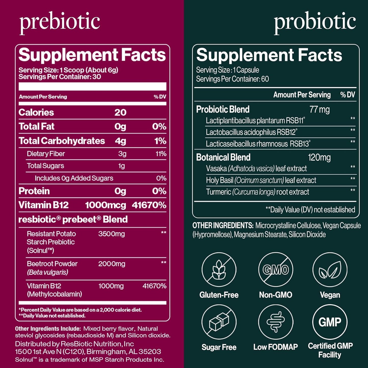 resBiotic Power Gut Bundle: Lung Probiotic & GLP-1 Prebiotic for Respiratory Health & Metabolism Boost - 30 Servings each of resB & prebeet Supplements