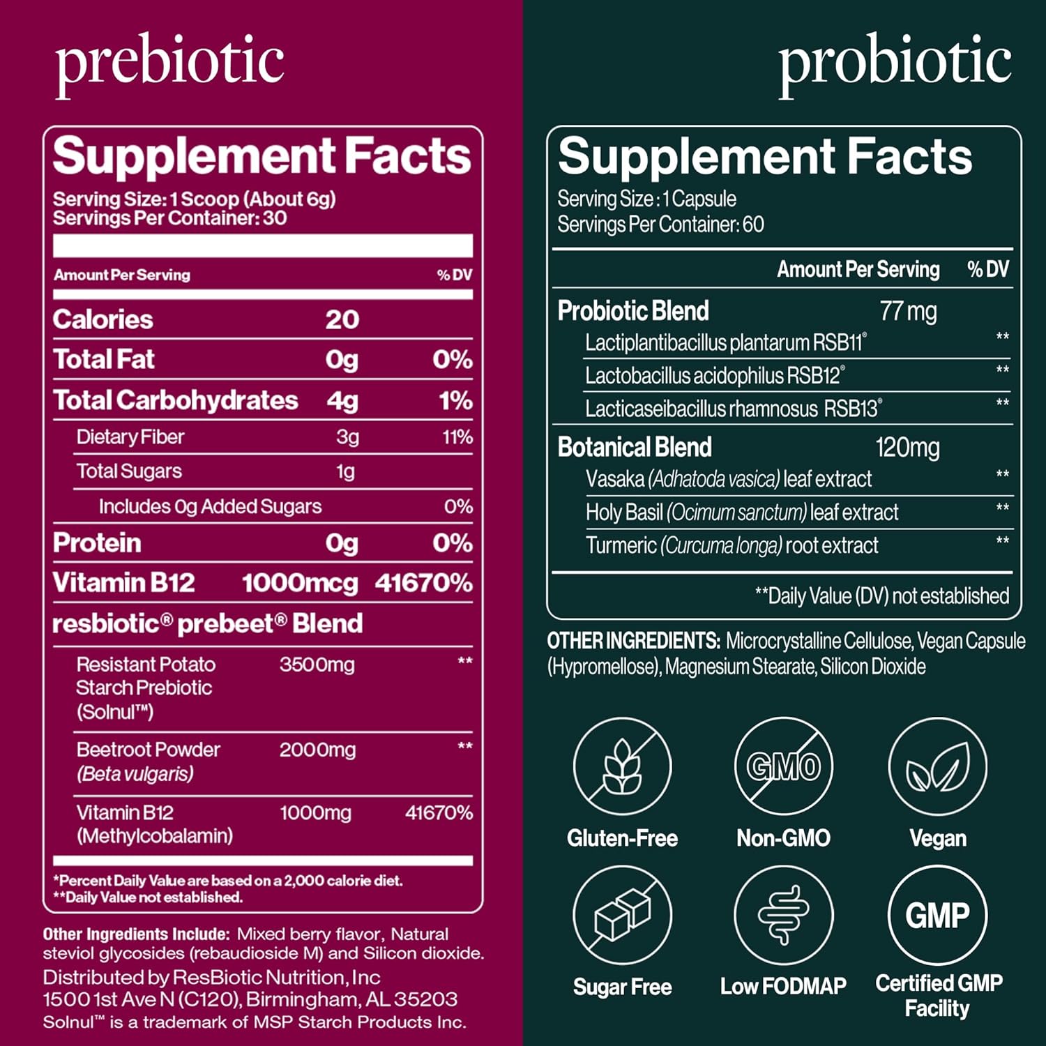 resBiotic Power Gut Bundle: Lung Probiotic & GLP-1 Prebiotic for Respiratory Health & Metabolism Boost - 30 Servings each of resB & prebeet Supplements