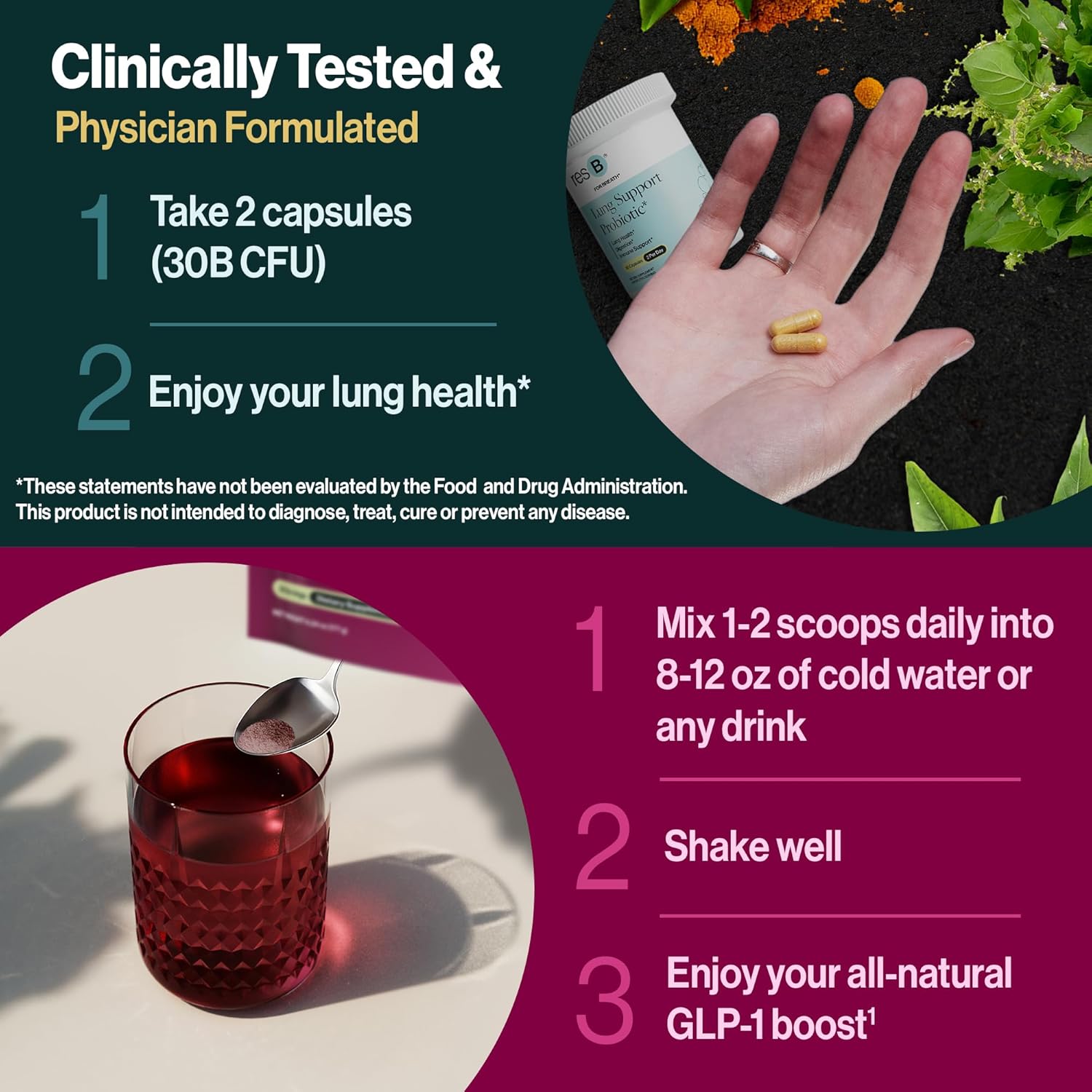 resBiotic Power Gut Bundle: Lung Probiotic & GLP-1 Prebiotic for Respiratory Health & Metabolism Boost - 30 Servings each of resB & prebeet Supplements