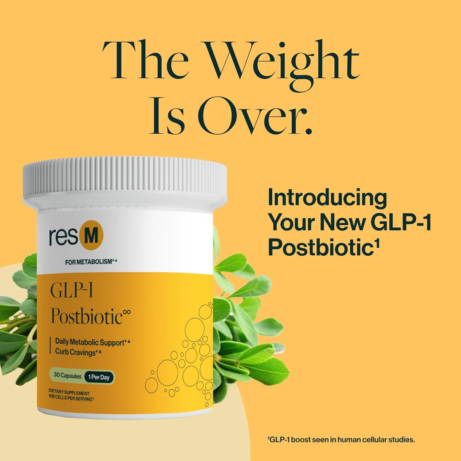 ResBiotic resM GLP-1 Postbiotic Supplement - Natural Metabolic Support for Men & Women, Vegan Gut Health Vitamins with GLP1 Activation - 30 Vegetarian Capsules