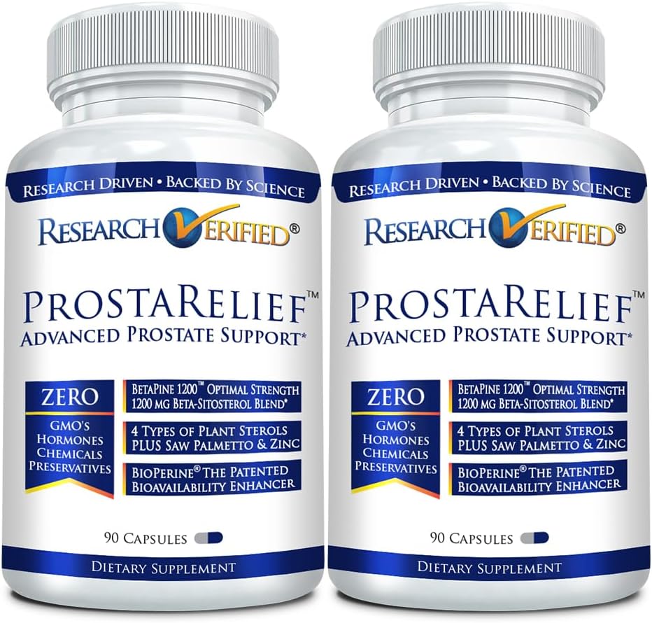 Research Verified® Prosta Relief - Prostate Health Supplement with Saw Palmetto & Bioperine® for Bladder, Urinary Health and Performance - 90 Capsules x 2