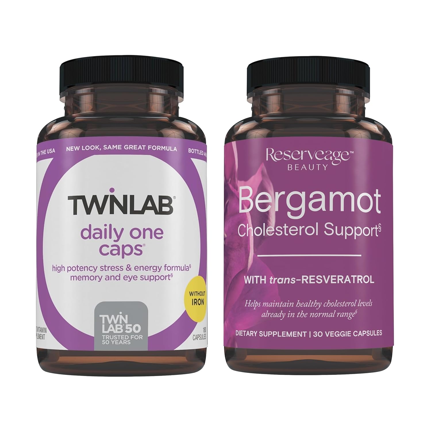 Reserveage Beauty Bergamot Cholesterol Support Capsules with Resveratrol - Vegan Supplement with Zinc, B Vitamins, Magnesium - 180 Cap