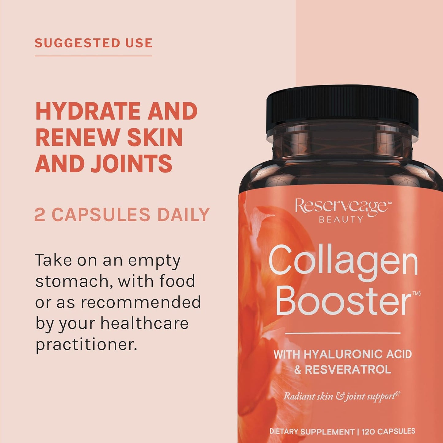 Reserveage Beauty Collagen Booster Supplement for Skin & Joint Health - 120 Capsules