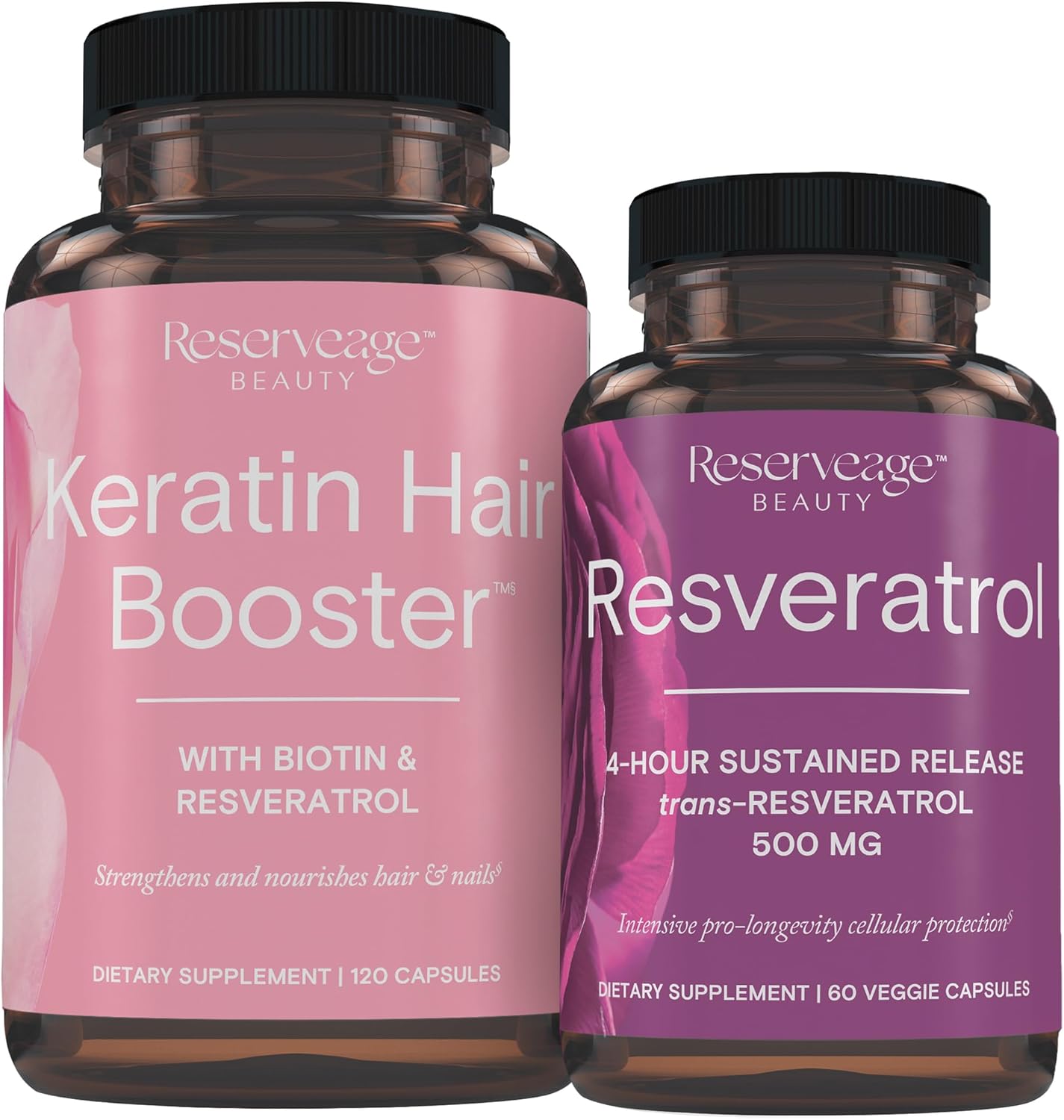 Reserveage Beauty Keratin Hair Booster with Biotin & Resveratrol 120 Capsules + Resveratrol 500 mg for Healthy Hair, Nails, Aging, and Immune System Support