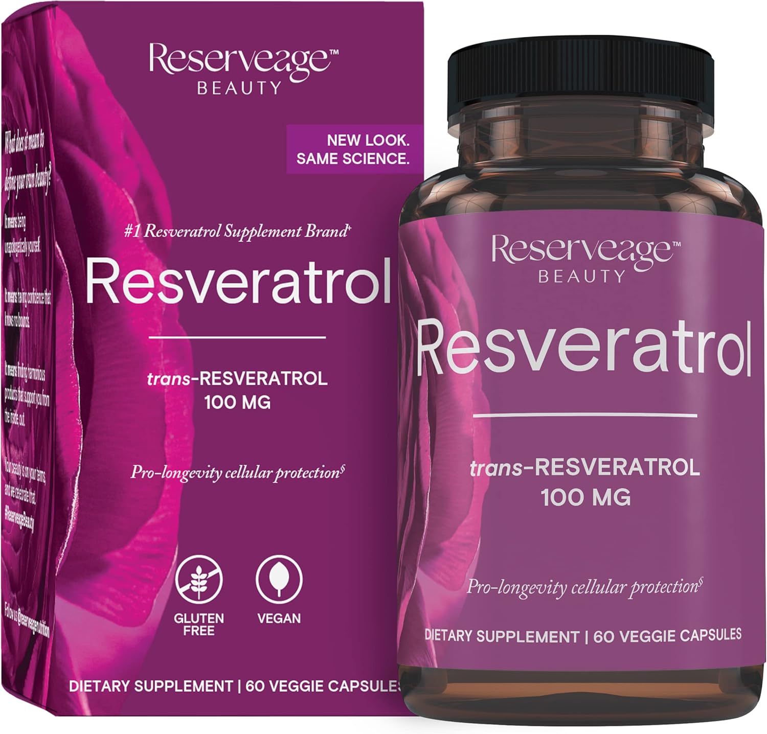 Reserveage Beauty Resveratrol 100mg Capsules - Antioxidant Supplement for Heart, Cellular Health, Supports Aging and Immune System - 60 Servings